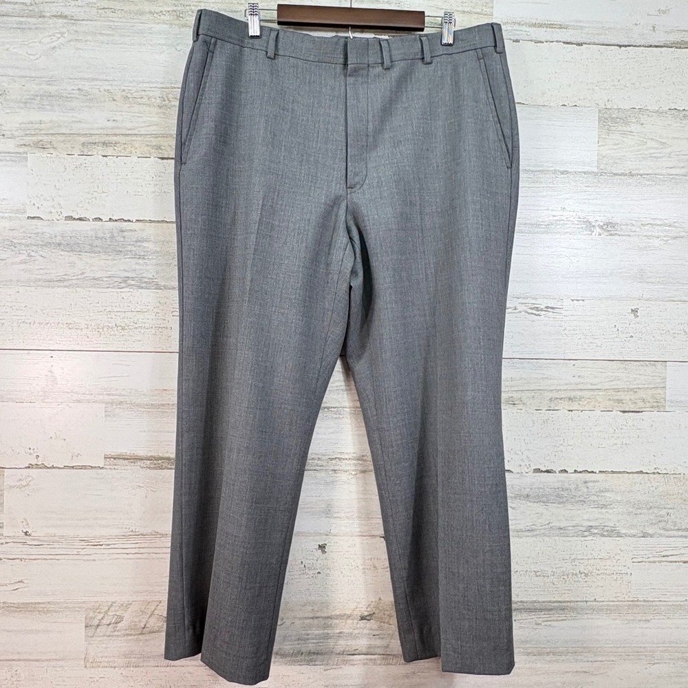 Lord & Taylor Hartmarx Mens 38x27 Grey 100% Worsted Wool‎ Dress Pants Flat Front